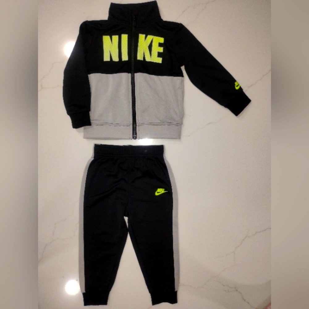 Nike Black and Gray Tracksuit with Neon Accents size 18mo